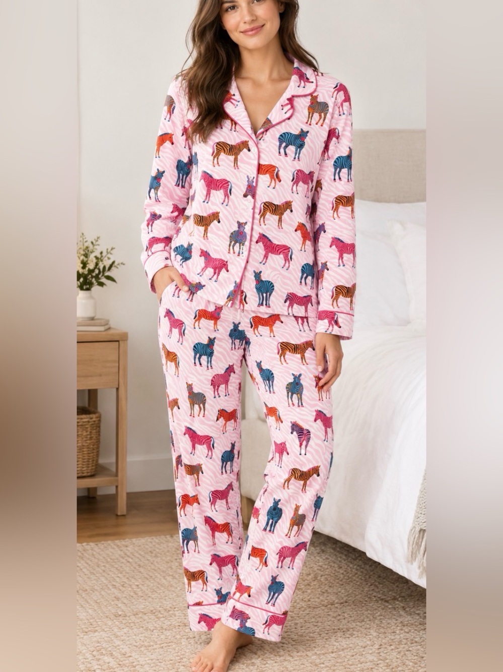 BedHead Set Pink Multi Zebra-Print Button-Front. B2